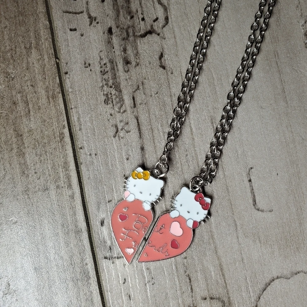 NWT Hello Kitty Set of Best Friends BFF Silver Necklaces 2pc Set